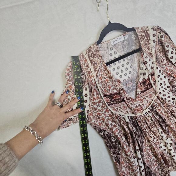Petal and Pup Boho Sz8 Hippie 70s Vibe blouse w Tassles. Floral. Lace Accents. - Picture 7 of 14